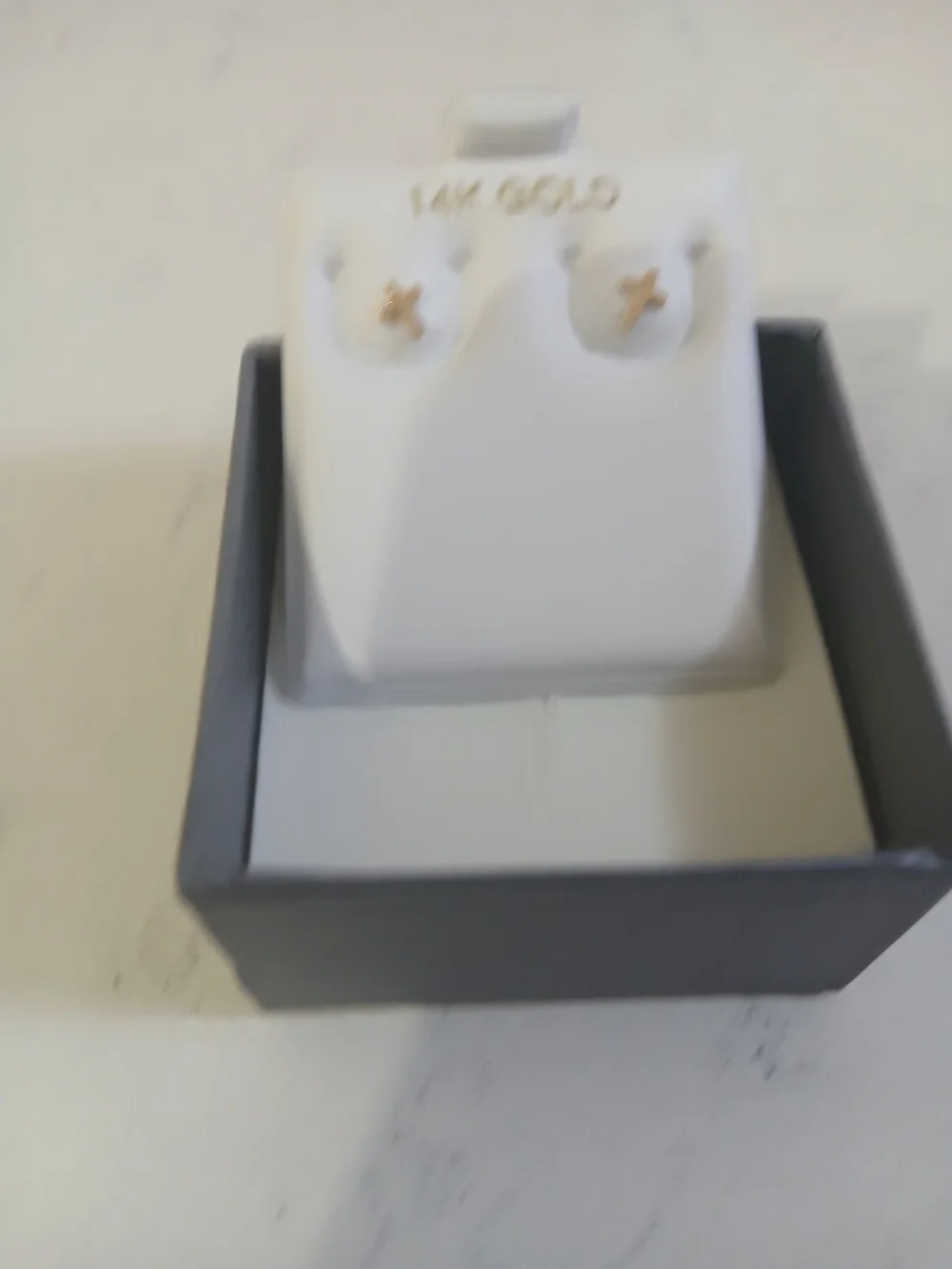 14K Gold Kids Cross Stud Earrings - White Display